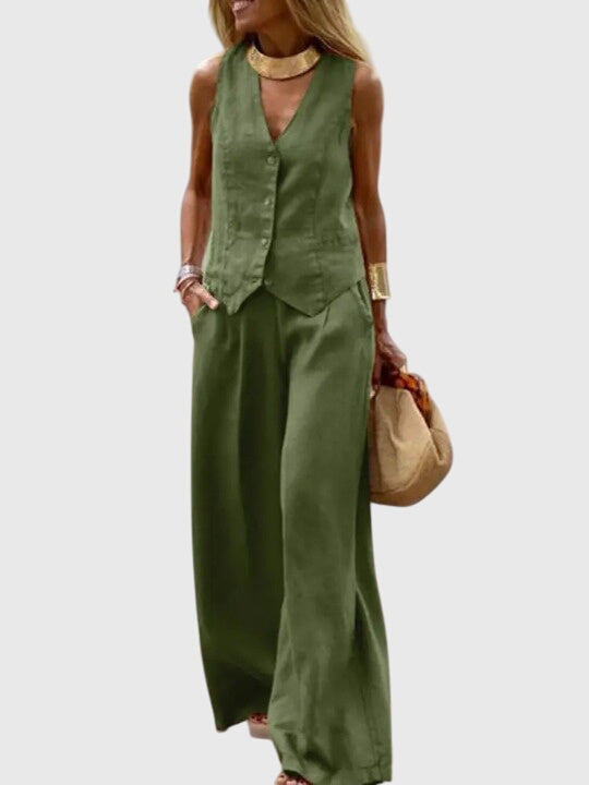 Mabel Elegant Two-Piece Set in Dark Green