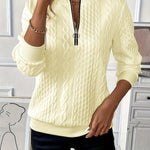 Women's Cable-Knit Zip Sweater in Light Yellow