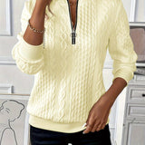Women's Cable-Knit Zip Sweater in Light Yellow