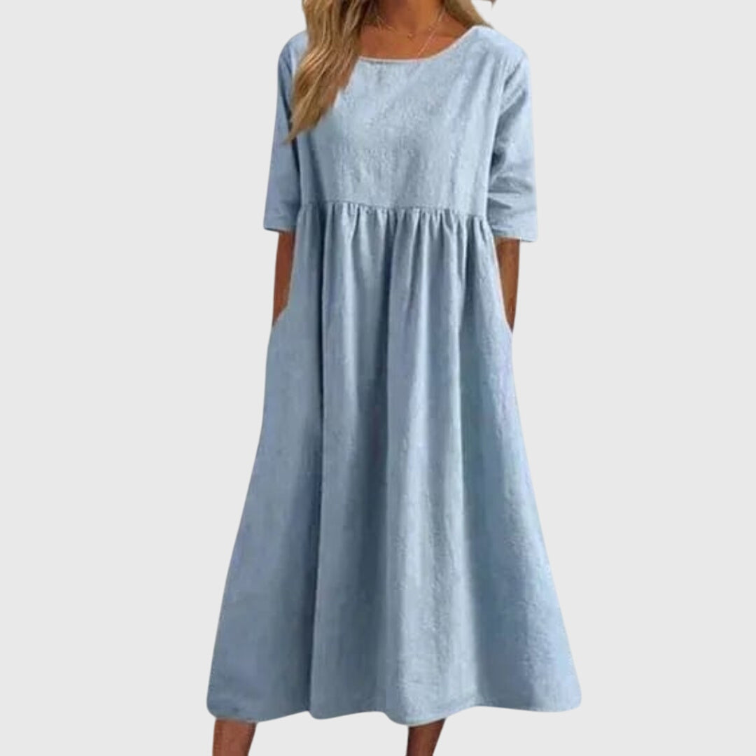 Women's Elegant Short-Sleeved Dress in Light Blue