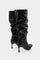 Pleated Faux Leather Pointed Toe Boots in Black