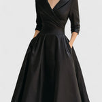 Yan Elegant Midi Dress in Black