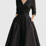 Yan Elegant Midi Dress in Black
