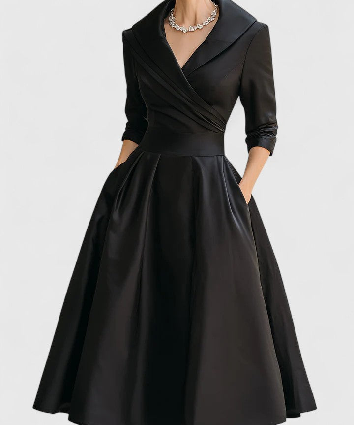 Yan Elegant Midi Dress in Black