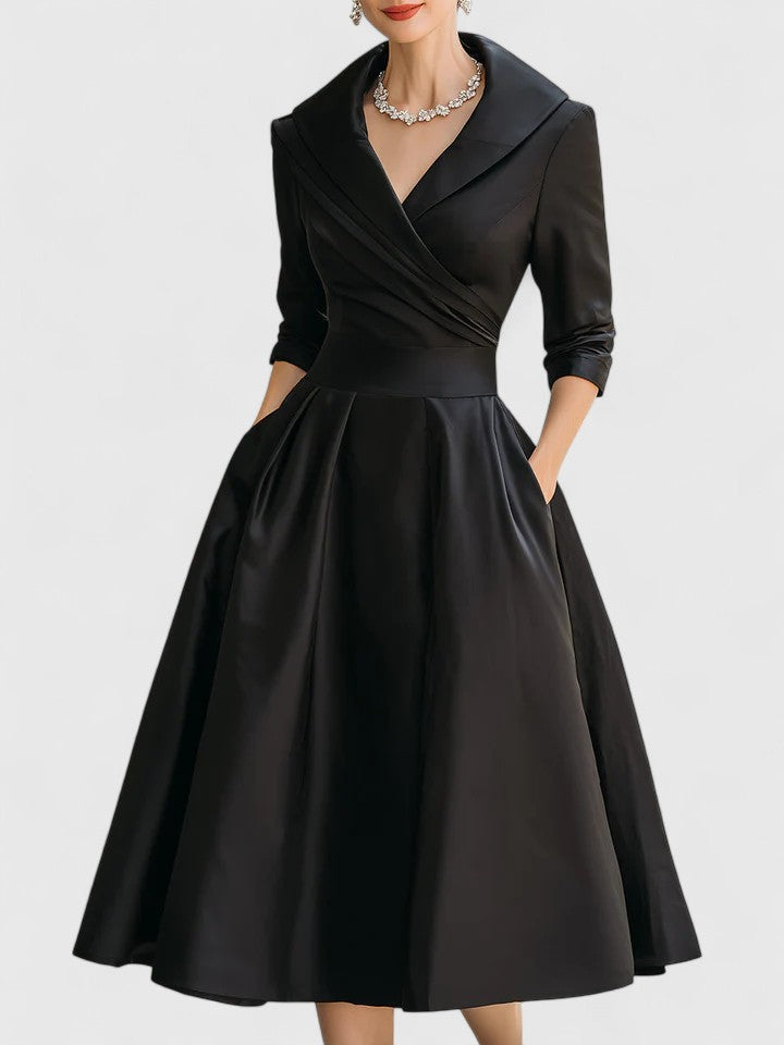Yan Elegant Midi Dress in Black