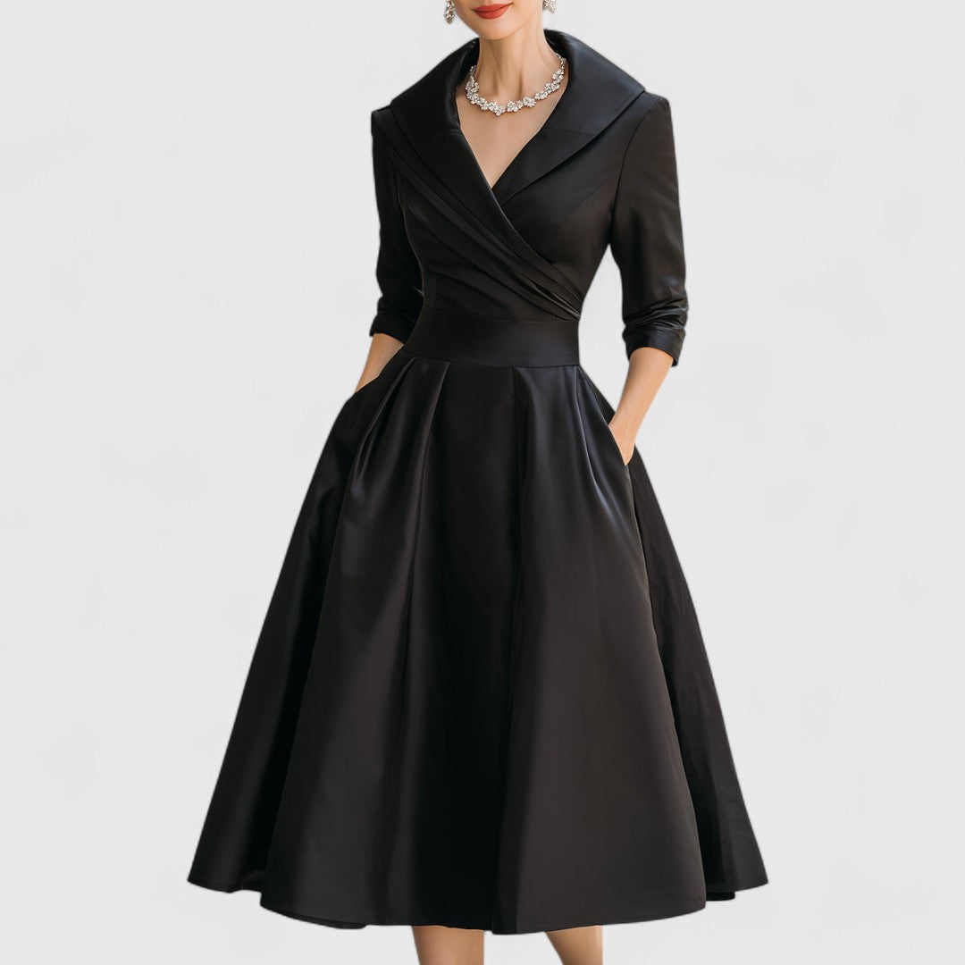 Women's Elegant Fluid Midi Dress in Black