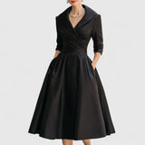 Women's Elegant Fluid Midi Dress in Black
