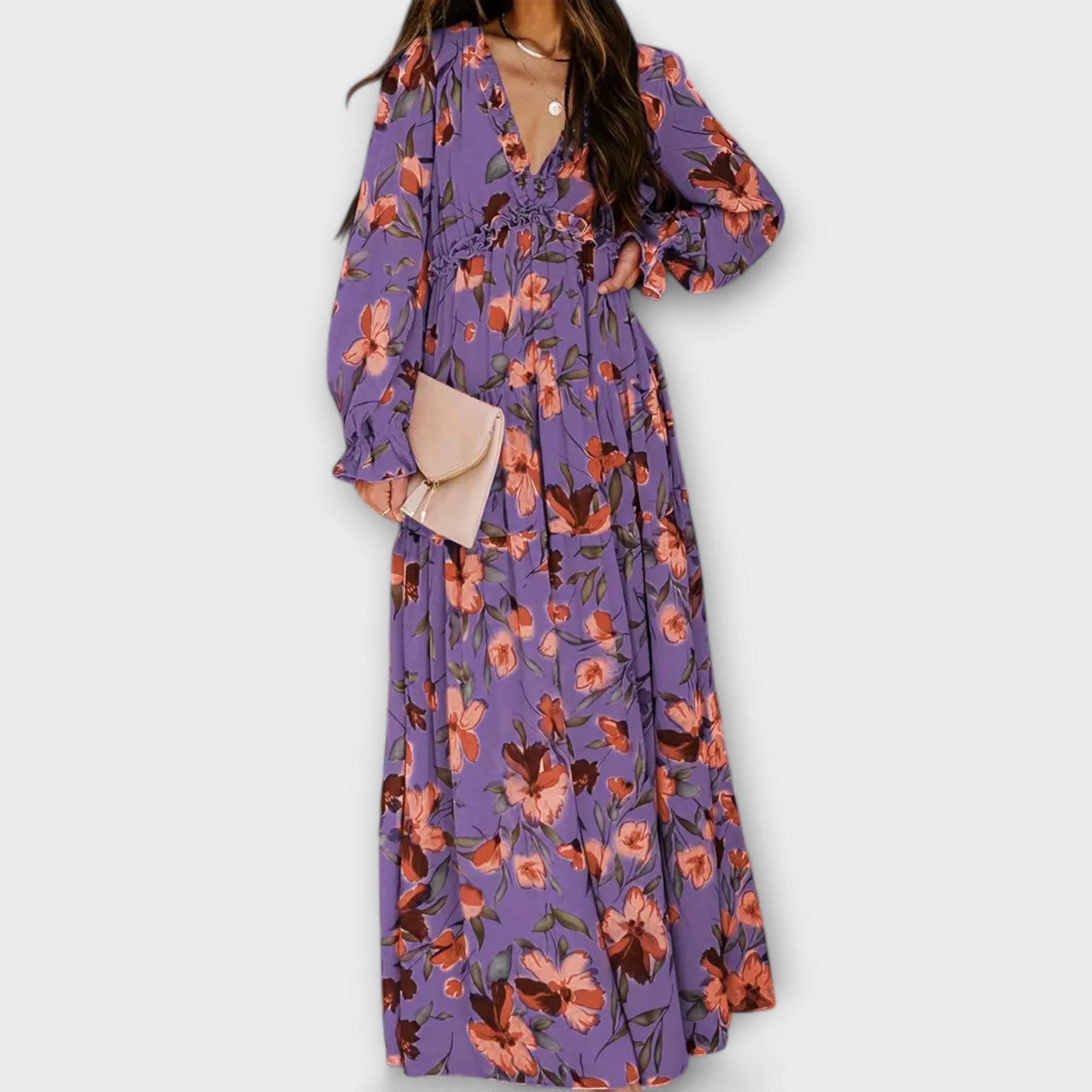 Ynah Elegant Maxi Dress in Dark Purple
