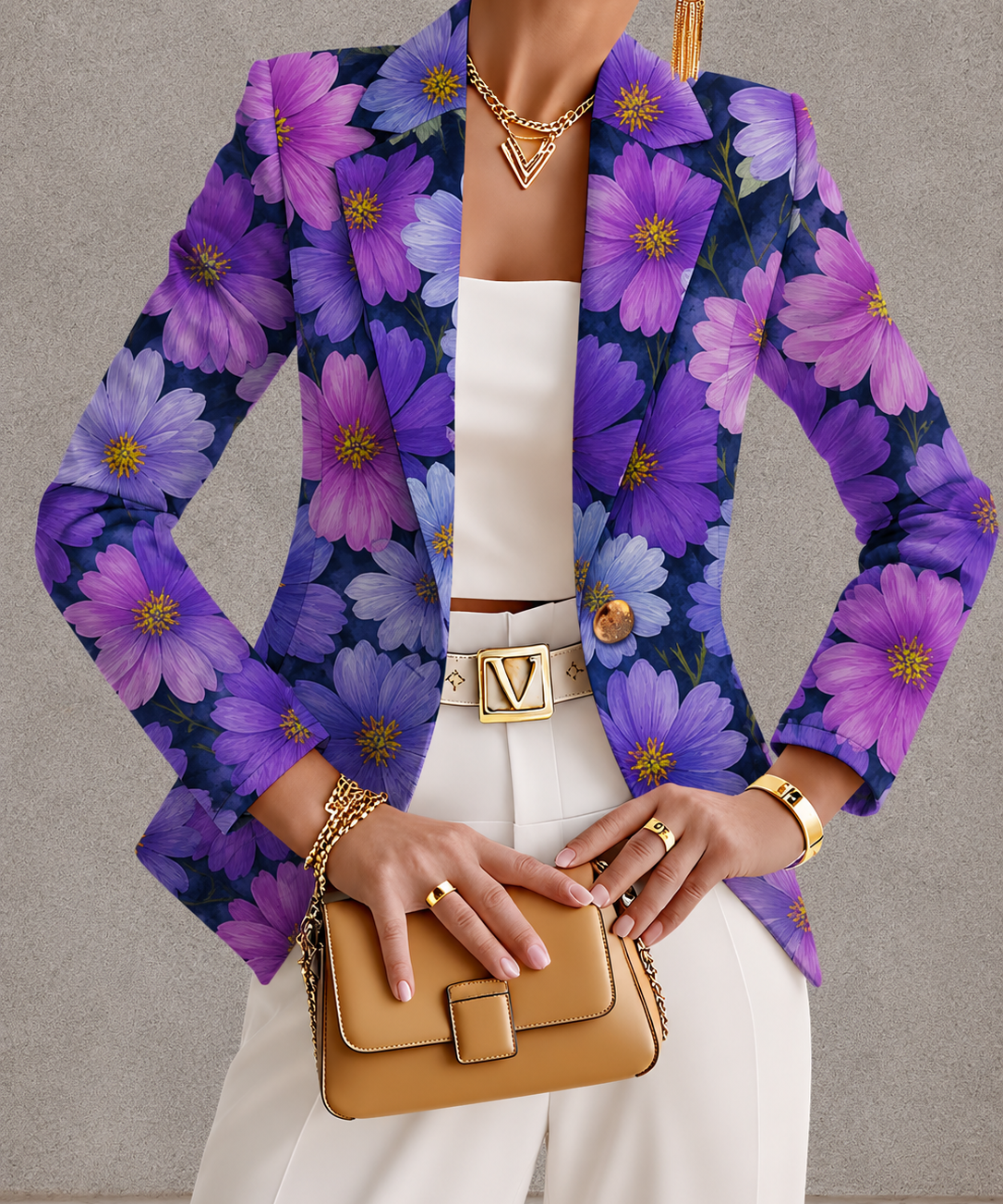 Women's Purple Floral Blazer in Purple Multicolor