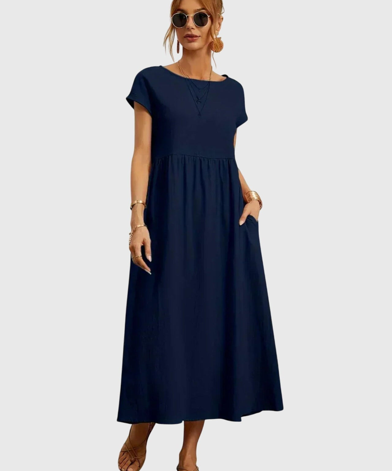 Women's Casual Pocket Dress in Navy blue