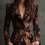 Bertille | Floral Printed Black and Bronze Tailored Blazer