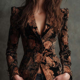 Bertille | Floral Printed Black and Bronze Tailored Blazer