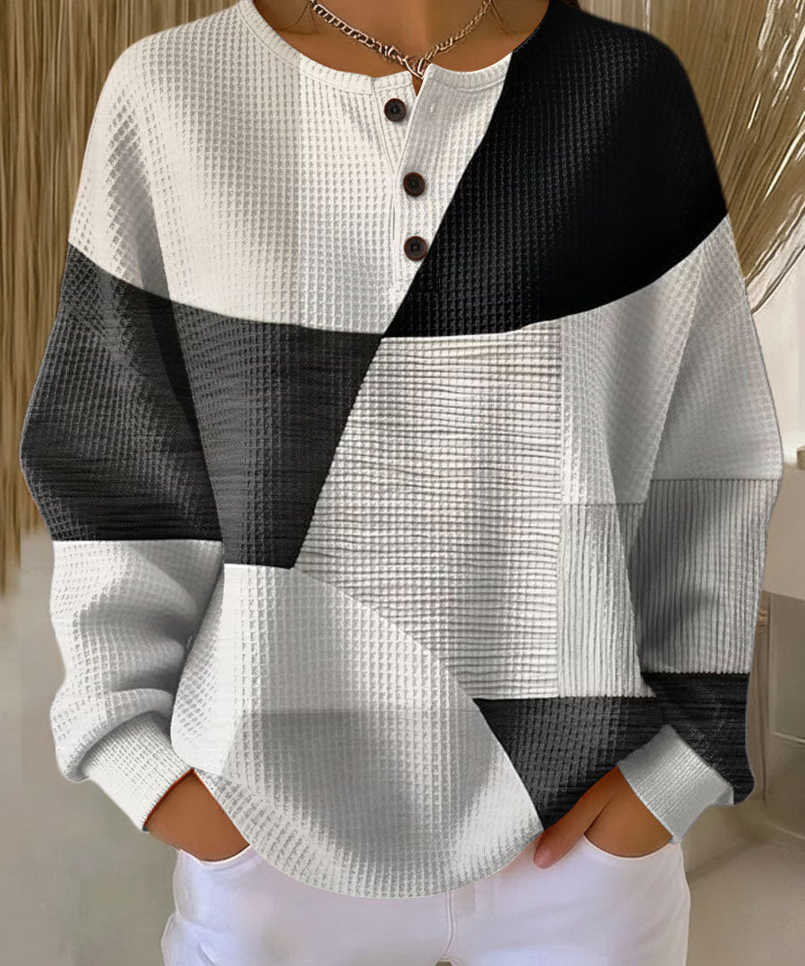 Women's Color-Block Waffle Knit Sweater in Gray