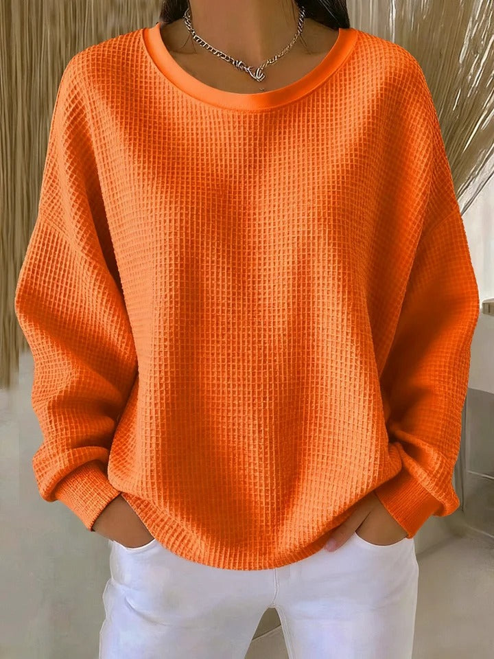 Women's Classic Waffle Knit Sweater in Orange