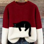 Women's Soft Cat Graphic Sweater in Red