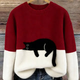 Women's Soft Cat Graphic Sweater in Red