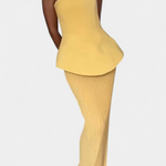 Strapless Bandeau Top with Pleated Skirt Set in Yellow