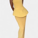Strapless Bandeau Top with Pleated Skirt Set in Yellow