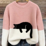 Women's Soft Cat Graphic Sweater in Pink