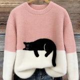 Women's Soft Cat Graphic Sweater in Pink