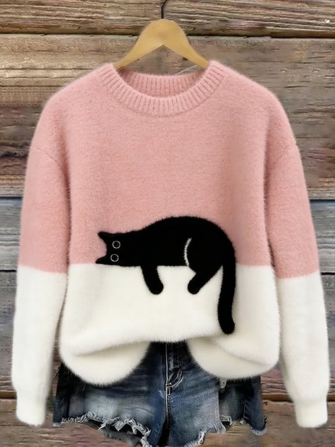 Women's Soft Cat Graphic Sweater in Pink
