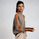 Women's Herringbone Turtleneck Sweater in Orange