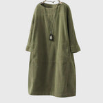 Women's Relaxed Corduroy Midi Dress in Army Green