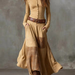 Women's Maxi Suede Dress with Belt in Camel