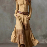 Women's Maxi Suede Dress with Belt in Camel