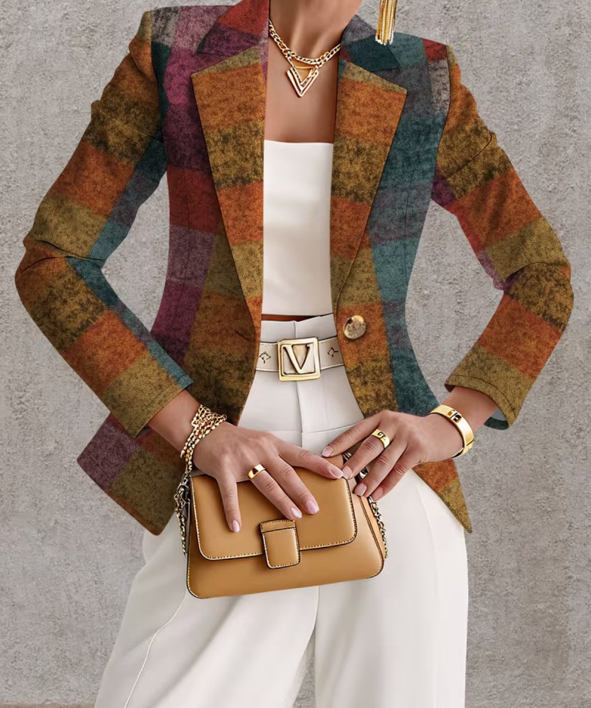 Women's Fall Plaid Blazer in Rust Multicolor