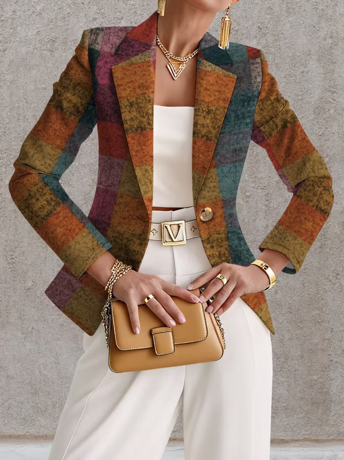 Women's Fall Plaid Blazer in Rust Multicolor