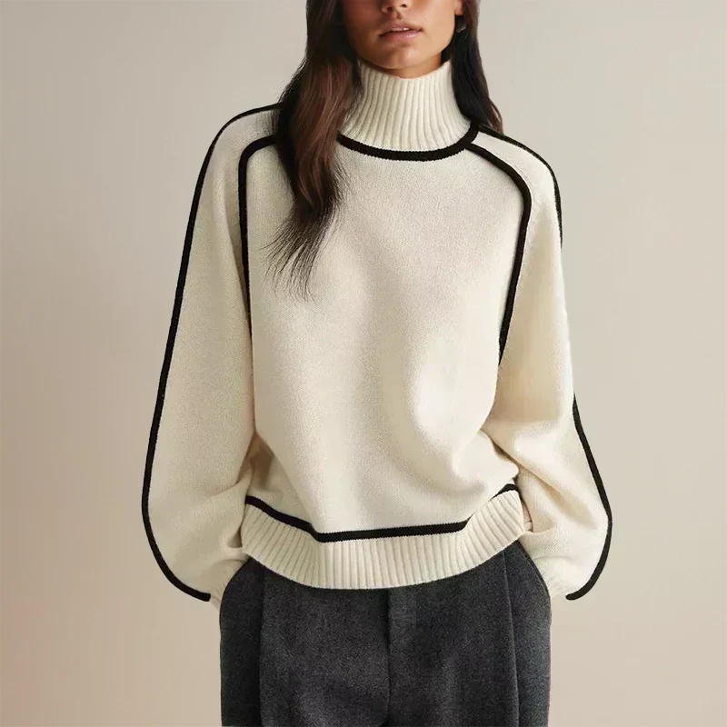 Women's Cotton-Blend Turtleneck Sweater in White