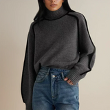 Women's Cotton-Blend Turtleneck Sweater in Gray