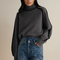 Women's Cotton-Blend Turtleneck Sweater in Gray