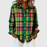 Women's Vintage Plaid Button-Front Blouse in Green