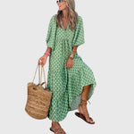 Women's Boho Maxi Dress in Green-White