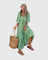 Women's Boho Maxi Dress in Green-White