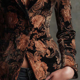 Bertille | Floral Printed Black and Bronze Tailored Blazer
