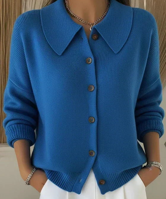 Women's Button Collar Cardigan in Blue