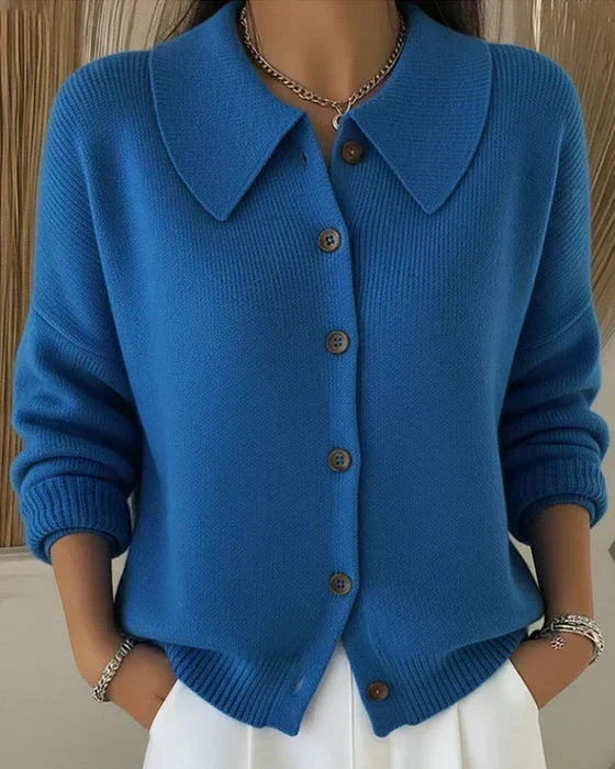 Women's Button Collar Cardigan in Blue