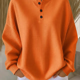 Women's Waffle Henley Sweatshirt in Orange