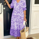Women's Graceful V-Neck Floral Maxi Dress in Purple
