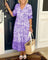 Women's Graceful V-Neck Floral Maxi Dress in Purple