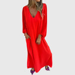 Women's Long Boho Dress with Pockets in Red