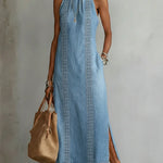 Women's Vintage Lace Denim Dress in Light Blue