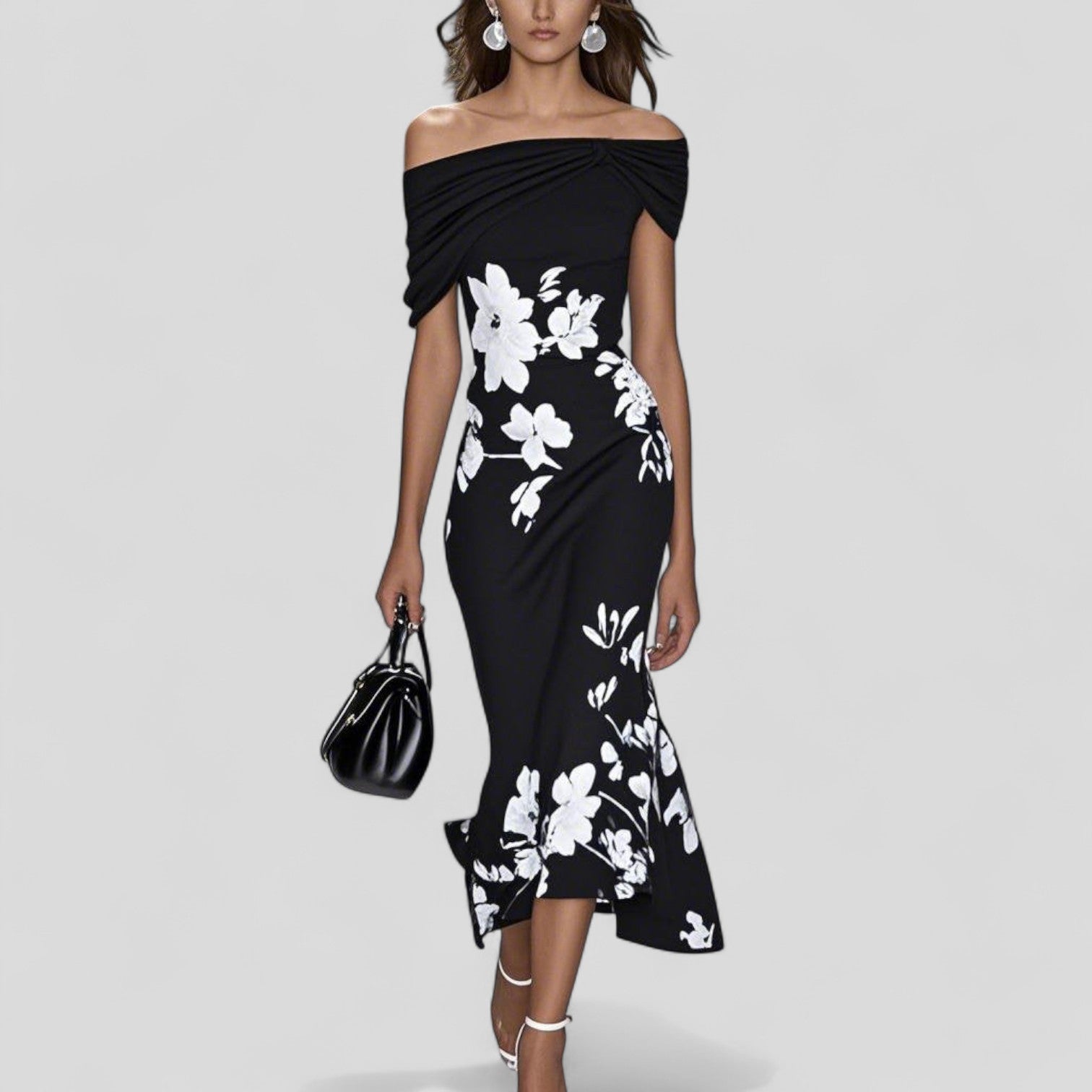 Isabrunel Elegant Midi Dress in Black