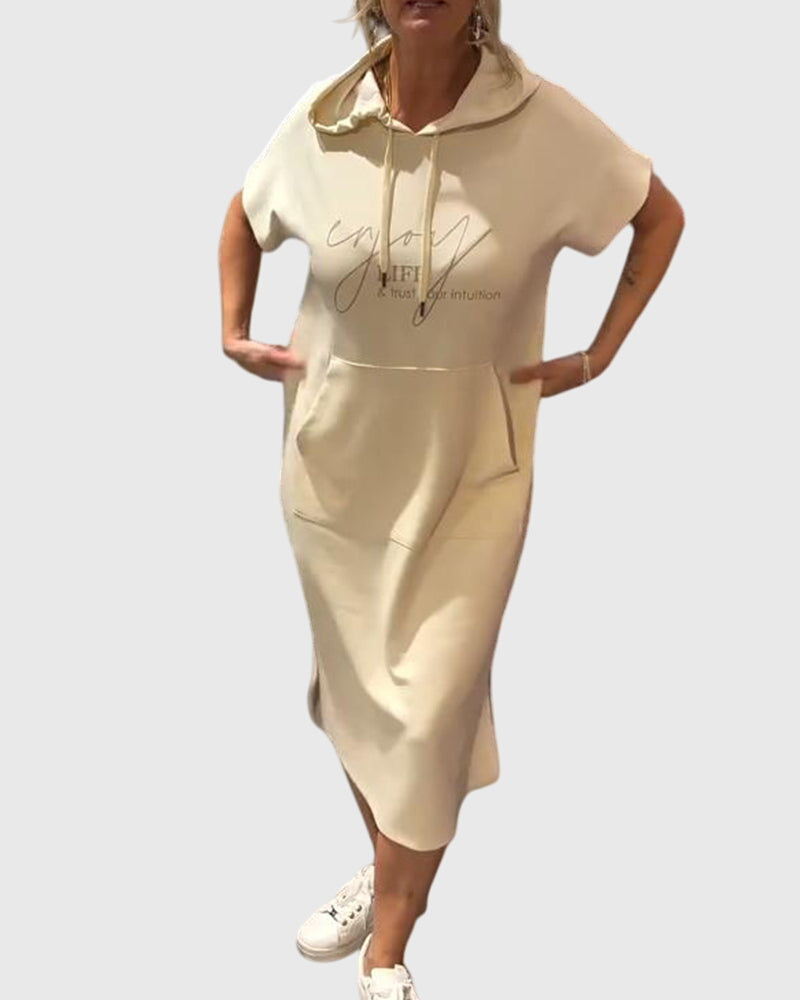 Women's Casual Hoodie Dress in Beige