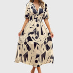 Women's Flattering Floral Midi Dress in Apricot