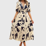 Women's Flattering Floral Midi Dress in Apricot