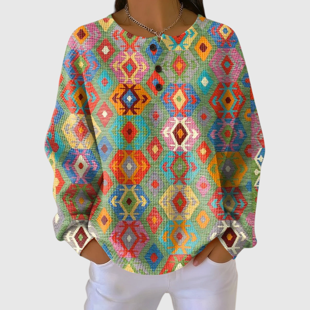Women's Vibrant Checkered Sweater in Art